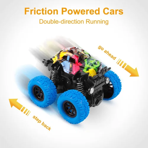 Miniatura 4 de M SANMERSEN Monster Truck Juguetes para edades de 2 a 4 años, autos de fricción para niños pequeños de 1 a 3 años, auto de acrobacias giratorio