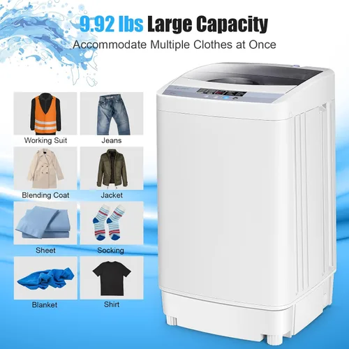 Miniatura 4 de COSTWAY Lavadora portátil, capacidad de 12 libras, lavadora completamente automática con 10 programas de lavado, pantalla LED, 8 niveles de agua