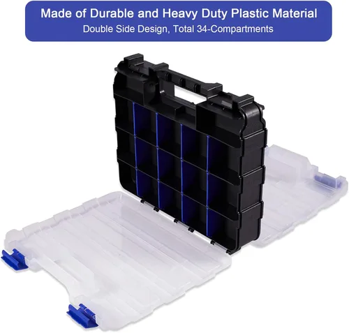 Miniatura 3 de AIDY-PRO Caja organizadora de piezas pequeñas, caja de almacenamiento, caja de herramientas, organizador de doble cara, 34 compartimentos, Azul
