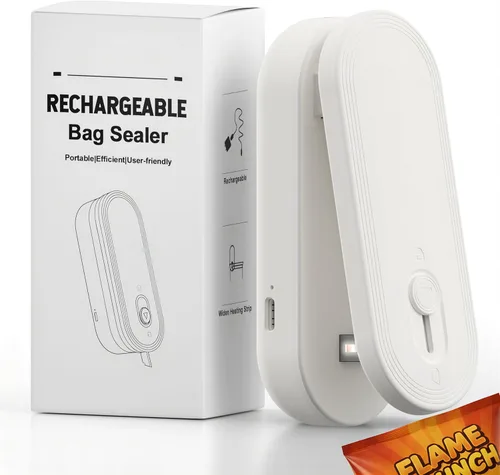 Miniatura 11 de Mini sellador de bolsas con cortador e imán, resellador de bolsas recargable de 1800 mAh de mano, sellador térmico portátil para bolsas