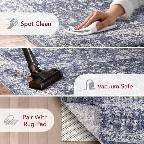 Miniatura 2 de nuLOOM Alfombra vintage Florid Emma, 4 x 6, azul