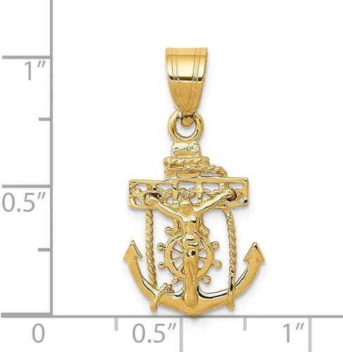 Miniatura 3 de Colgante de oro amarillo macizo de 14 quilates con forma de cruz para marineros 1.024in x 0.551in