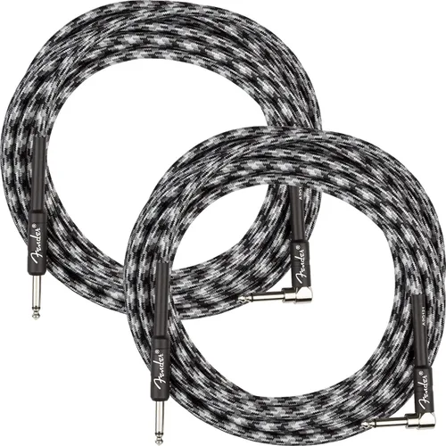 Miniatura 20 de Fender Cable de instrumentos de lujo de 10 pies, ángulo recto, tweed negro, paquete de 2