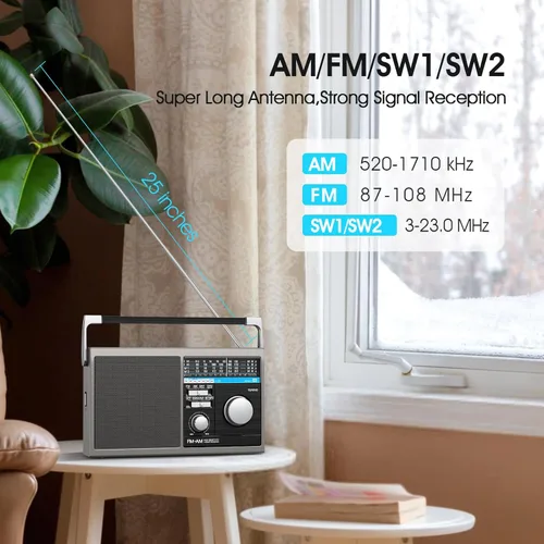 Miniatura 2 de Radio AM FM portátil, radio transistor de onda corta con la mejor recepción, funciona con pilas o alimentación de CA retro con altavoz Bluetooth