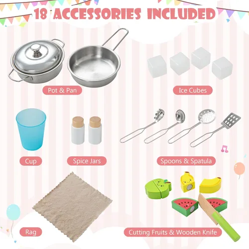 Miniatura 4 de Costzon Juego de cocina para niños, juego de cocina de madera con sonido, microondas, horno, máquina de hielo, campana extractora, estufas