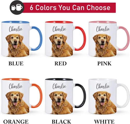 Miniatura 6 de Taza de café de cerámica personalizada de 11 onzas para perros, papá y amantes, incluye foto de mascota y nombre