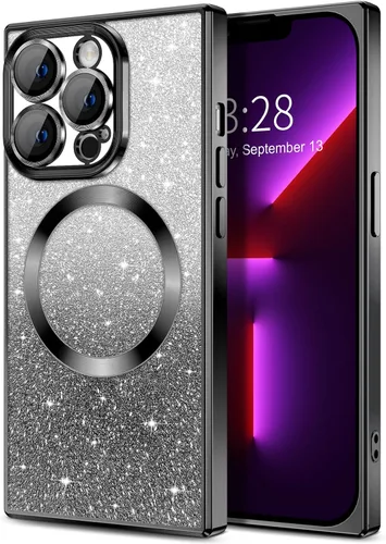 Miniatura 155 de Hython Funda para iPhone 13 Pro transparente con purpurina magnética [compatible con MagSafe] Protector completo de lente de cámara delgado