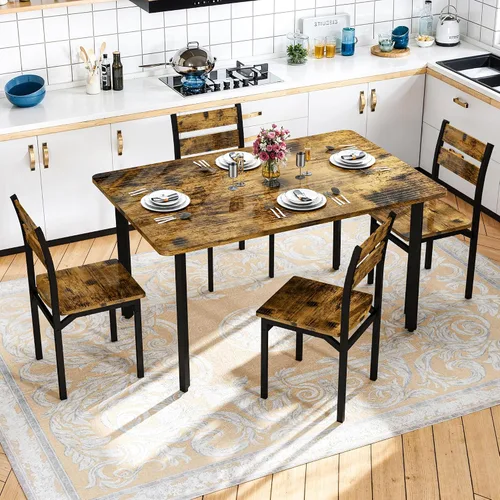 Miniatura 4 de Recaceik Juego de mesa de comedor para 4 sillas de mesa de cocina de madera, juego de mesa de comedor de 5 piezas de granja de 43 pulgadas, juego