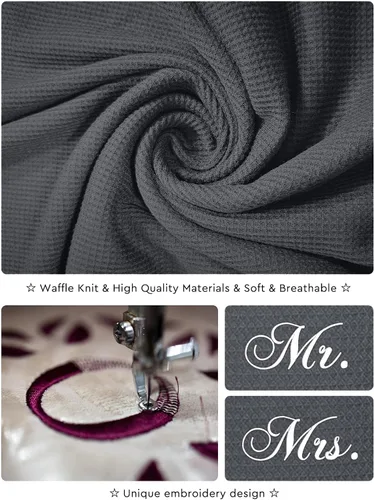 Miniatura 7 de AW BRIDAL Set de Batas de Tejido de Gofre Mr y Mrs para Regalos de Boda y Compromiso, Batas a juego para Aniversarios para Parejas, Mujeres y Hombres