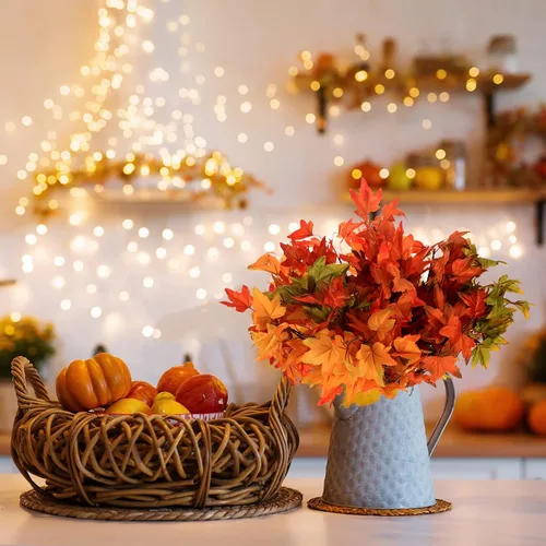 Miniatura 3 de SATINIOR 16 piezas de hojas de arce artificiales de otoño, ramas, decoraciones de Acción de Gracias para el hogar, hojas de otoño, tallos de arce