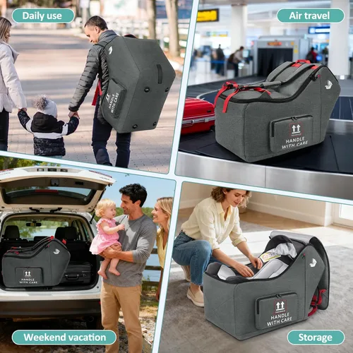 Miniatura 8 de RAINSMORE Bolsa de viaje para asiento de automóvil infantil para avión, compatible con todos los asientos de automóvil Nuna Pipa y base Chicco Gris