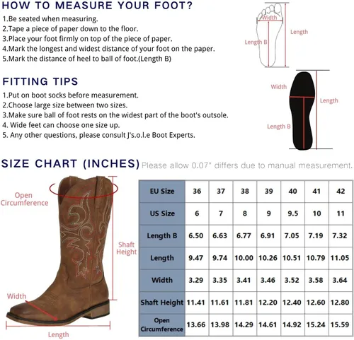 Miniatura 6 de J's.o.l.e Botas vaqueras de punta cuadrada occidental para mujer, a media pantorrilla