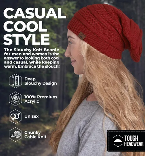 Miniatura 50 de Slouchy Cable tejido Gorro de lana por Tough Headwear – Gorro de lana de gran tamaño Sombreros Gorros Graves Sombreros Para Hombres y Mujeres