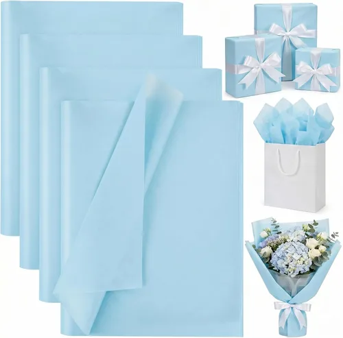Shindel 120 hojas de papel de seda azul, papel de seda azul claro de 20 x 14 pulgadas para bolsas de regalo, Navidad, cumpleaños, boda, baby shower,