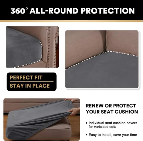 Miniatura 7 de PrinceDeco Funda de cojín elástica de terciopelo para sofá, silla, sofá biplaza, protector de muebles, funda de cojín para sofá de hasta 29.5 Gris