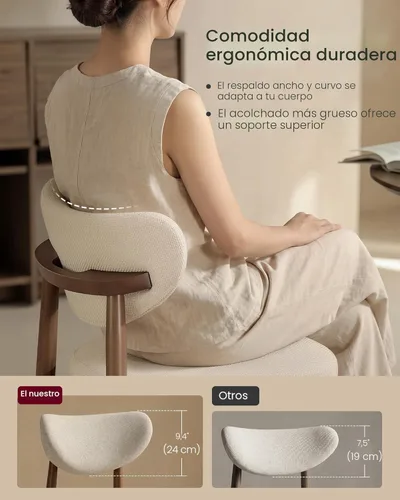 Miniatura 6 de VASAGLE Juego de 2 sillas de comedor de madera, sillas de cocina tapizadas con patas de madera maciza, respaldo curvado ergonómico, mango integrado