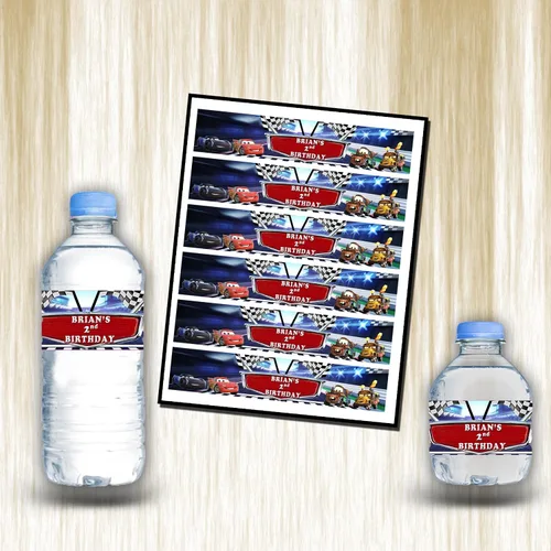 Miniatura 3 de Calcomanías impermeables para botellas de agua para niños, personalizables, paquete de 12 (coches)