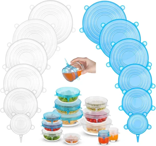 Miniatura 6 de Pequeñas tapas elásticas de silicona, 12 piezas de 2.6"/6.5cm, tapas de contenedor de silicona reutilizables sin desperdicio para tarros, cuencos