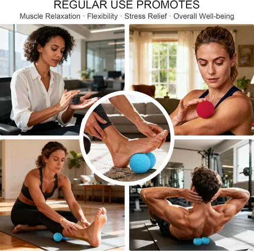 Miniatura 6 de HODEMI Juego de bolas de masaje, 3 piezas, rodillo de pinchos, lacrosse y maní para nudos musculares, liberación de puntos gatillo miofascial
