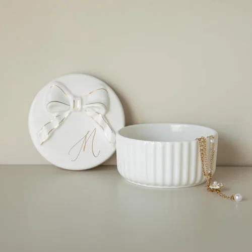Miniatura 3 de COLLECTIVE HOME - Joyero con monograma con lazo, ideas de regalo de Navidad para mujeres, pequeño regalo para novia, esposa, soporte para anillos