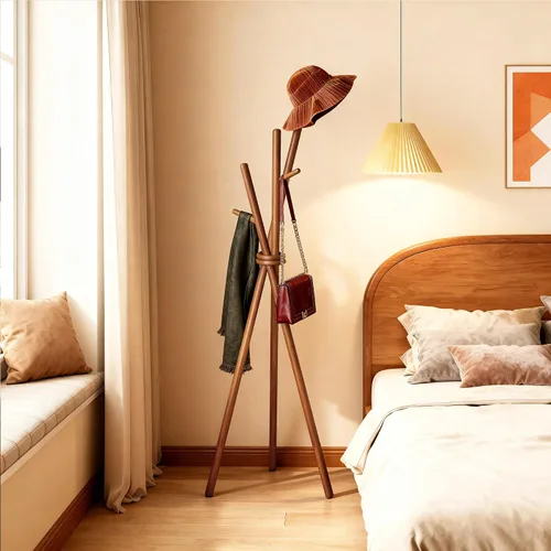 Miniatura 9 de VICITON Perchero de madera, trípode independiente con 3 ganchos para ropa, sombreros y bolsos, perchero para dormitorio, sala de estar, entrada