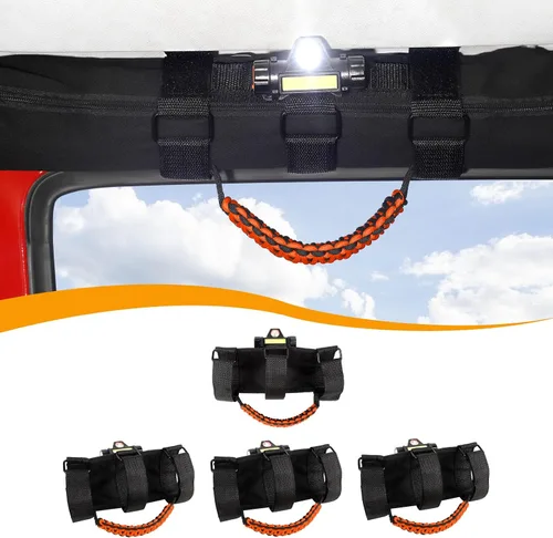 Miniatura 11 de Hoolcar 4 asas de agarre de barra antivuelco, asas de agarre de paracaídas compatibles con Jeep Wrangler YJ TJ JK JKU JL JLU y Gladiator JT Negro