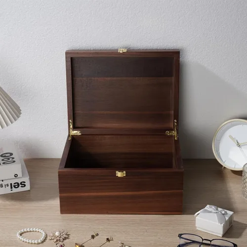 Miniatura 5 de Caja de almacenamiento grande de madera – Caja de madera con tapa para decoración del hogar, ideal para recuerdos, baratijas, joyas y fotos, 12.5 x