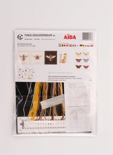 Miniatura 3 de Thea Gouverneur - Kit de punto de cruz contado - Abejorro - 2 - Aida Black - 14 unidades - Kit de bordado para adultos - Hilos de bordado DMC