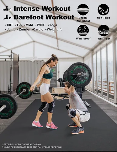 Miniatura 6 de Tapete de ejercicio grande de 8 x 5 pies 12 x 6 pies para gimnasio en casa, tapete de ejercicio resistente para suelo de gimnasio, esterilla
