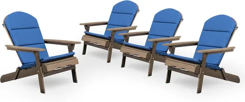 Miniatura 2 de Christopher Knight Home Amenda - Sillas Adirondack plegables de madera de acacia para exteriores con cojines (juego de 2), gris, gris + caqui