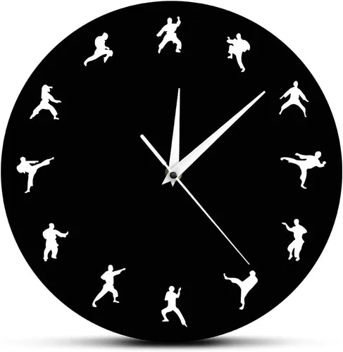 The Geeky Days Taekwondo Karate Arts Reloj de pared moderno silencioso sin tictac decoración de pared deportes de lucha Kung Fu exclusivo reloj de
