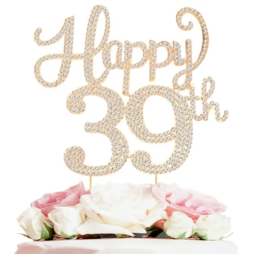Miniatura 63 de LASKYER Decoración de feliz cumpleaños número 10, decoración de pastel de diamantes de imitación dorados de 10º cumpleaños – Letrero de metal