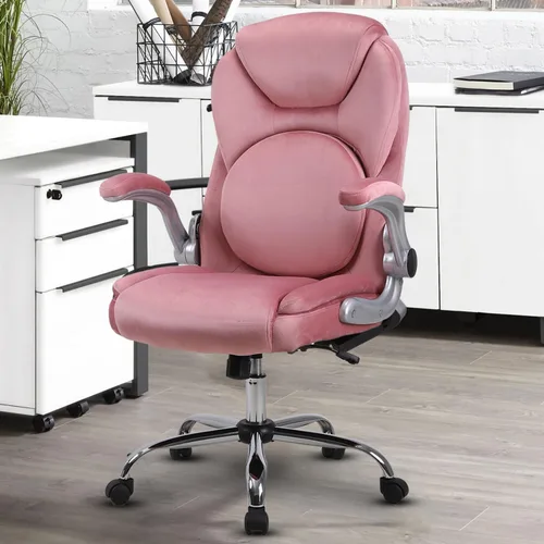 Miniatura 12 de Silla de oficina en casa de tela, cómoda, silla de escritorio ejecutiva de terciopelo con respaldo alto con brazos abatibles, sillas de oficina Azul
