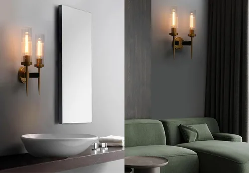 Miniatura 3 de Phansthy Aplique de pared de latón antiguo, lámpara de tocador de baño, iluminación de pared con pantalla de cristal blanco ciclinder de 2.8