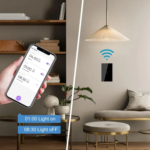 Miniatura 4 de Interruptor de luz de pared inteligente WiFi, estándar estadounidense, control de voz, panel de vidrio templado, interruptores táctiles Wi-Fi de 2.4