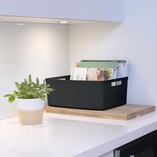 Miniatura 6 de Curver Juego de 6 cestas decorativas de plástico de yute mediano de 12 litros, para organización y almacenamiento, contenedores perfectos para Negro