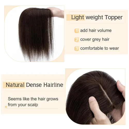 Miniatura 3 de SEGO Pelucas de cabello humano para mujeres con cabello delgado, base de seda de 7 * 13 cm, 100% cabello humano real, clip para peluca de la parte