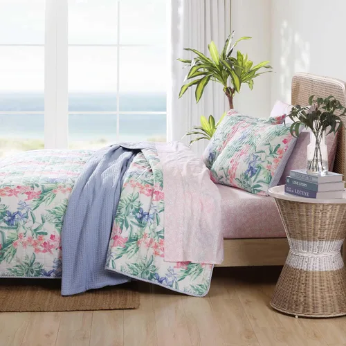 Miniatura 2 de Tommy Bahama - Juego de edredón tamaño Queen, ropa de cama reversible de algodón costero con fundas a juego, juego de ropa de cama botánica colorido