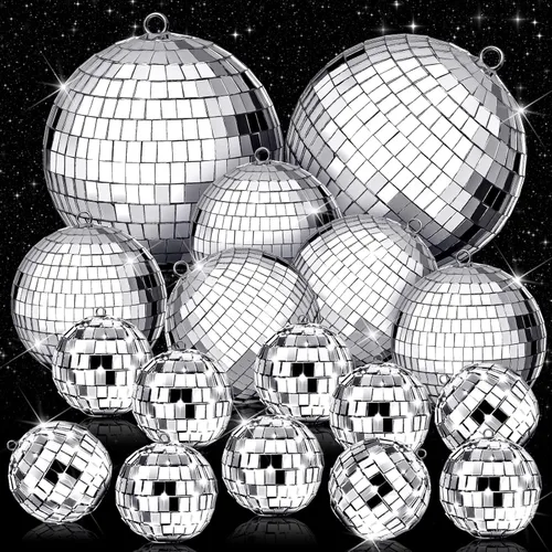 17 piezas de decoración de bola de discoteca: mini bolas de discoteca de espejo colgantes grandes de varios tamaños, adornos de Navidad plateados
