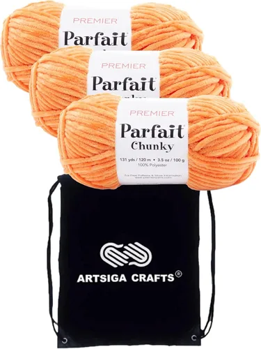 Miniatura 67 de Premier Yarns Parfait Chunky Mushroom 1150-41 (6 madejas - mismo lote de tinte) Peso S Bulky #6 Hilo de poliéster para ganchillo y punto con bolsa