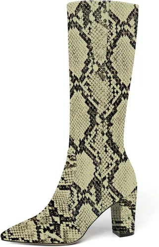 Miniatura 2 de AMBELIGHT Botas altas hasta la rodilla con cremallera y puntera puntiaguda para mujer, de patente sólida, tacón alto, 3.3 pulgadas