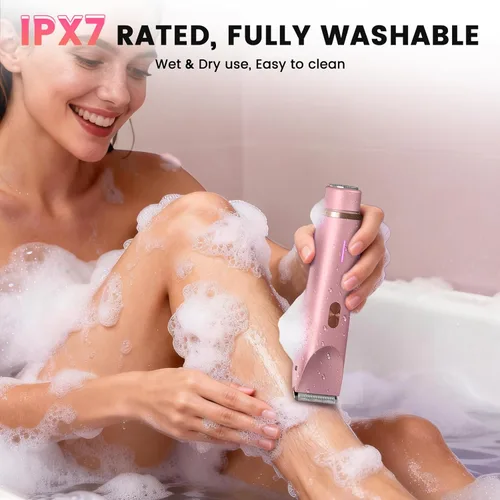 Miniatura 4 de Recortadora de bikini para mujer, maquinilla de afeitar eléctrica 2 en 1 con doble cabeza, IPX7 impermeable para cabello púbico, piernas, axilas