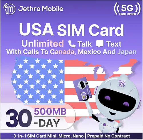Jethro Mobile Unlimited Talk, texto y datos de alta velocidad de 500 MB, plan prepago de 30 días, funciona con teléfonos celulares mayores, niños,