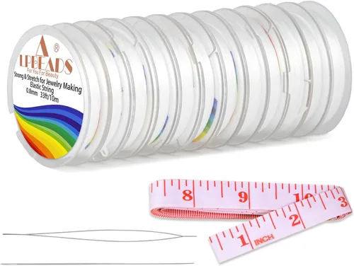 Miniatura 8 de LPBeads 12 rollos de 0.8mm de hilo elástico para hacer joyería de pulseras con agujas y regla para ensartar cuentas