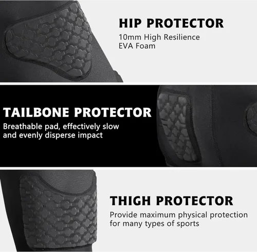 Miniatura 3 de Faja de fútbol juvenil acolchada de compresión corta con almohadillas, pantalones protectores de cadera para niños, para snowboard, béisbol Negro