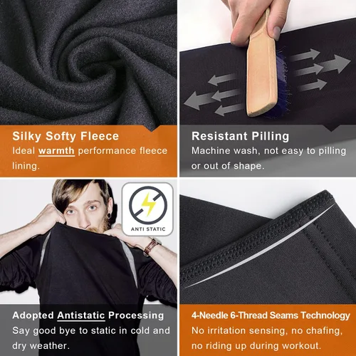 Miniatura 4 de Muezna Conjunto térmico para hombre con parte superior e inferior, capa base larga con forro polar suave