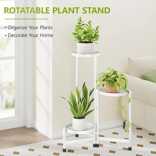 Miniatura 2 de Cawukege Soporte para plantas de 3 niveles para interiores, soporte escalonado para plantas al aire libre para múltiples plantas, estante de esquina