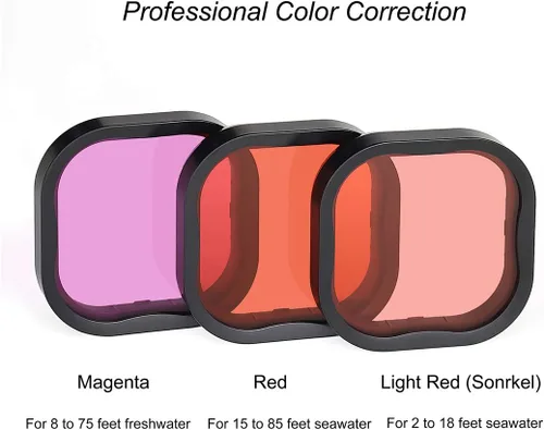 Miniatura 4 de SOONSUN Paquete de 3 filtros de buceo para GoPro Hero 8, 9, 10, 11, carcasa impermeable oficial, color rojo, rojo claro, filtros magenta, mejora