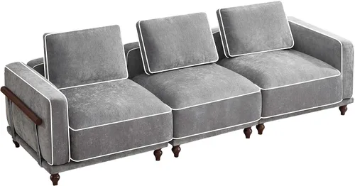 Miniatura 22 de Sofá biplaza modular de 80 pulgadas, sofá modular Cloud con reposabrazos y patas de madera, cómodo sofá tapizado de 2 plazas para sala de estar