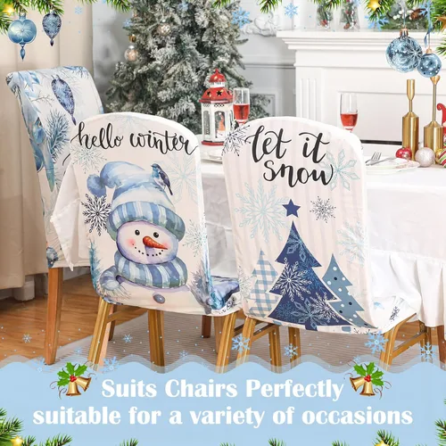 Miniatura 4 de Preboun Juego de 6 fundas para sillas de invierno extraíbles y lavables, elásticas para comedor, fundas protectoras para silla Parson para Blanco